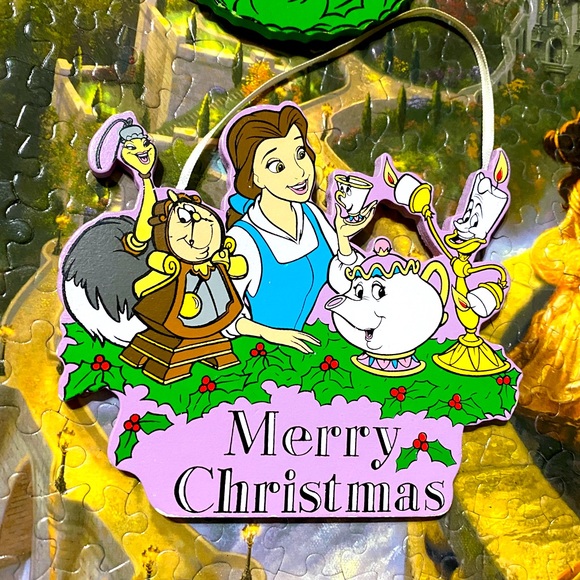 DISNEY’S BEAUTY & THE BEAST VTG 90s KURT ADLER HANDCRAFTED WOODEN XMAS ORNAMENTS - Picture 2 of 10